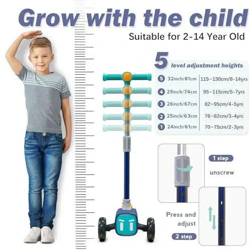 Unbreakable & Never Fall Down 2-in-1 Scooters Kids 3 Wheel Kick Scooter for Boys Girls Ages 3-8, Adjustable Height & Seat, Widened Non-Slip Deck, More Safer for Beginner Toddlers - 6