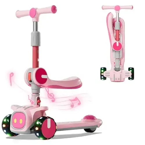 Unbreakable & Never Fall Down 2-in-1 Scooters Kids 3 Wheel Kick Scooter for Boys Girls Ages 3-8, Adjustable Height & Seat, Widened Non-Slip Deck, More Safer for Beginner Toddlers 