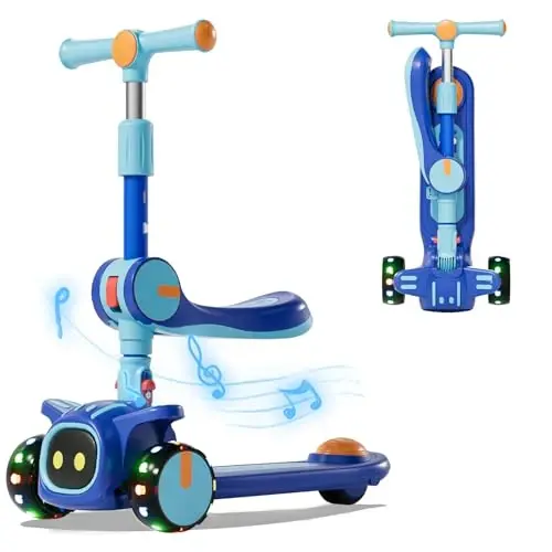 Unbreakable & Never Fall Down 2-in-1 Scooters Kids 3 Wheel Kick Scooter for Boys Girls Ages 3-8, Adjustable Height & Seat, Widened Non-Slip Deck, More Safer for Beginner Toddlers - Keamaidy