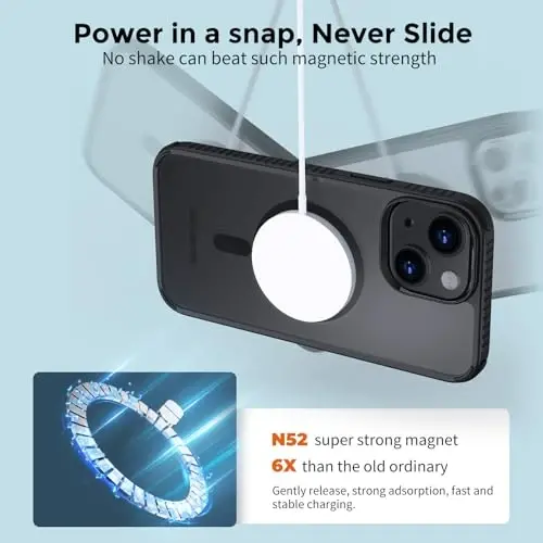 UNBREAKcable Case for iPhone 14 & iPhone 13, [Compatible with MagSafe] [Military Grade Shockproof] [Non-Slip] Translucent Matte Back and Soft TPU Edge Protective Case for iPhone 14/13 6.1