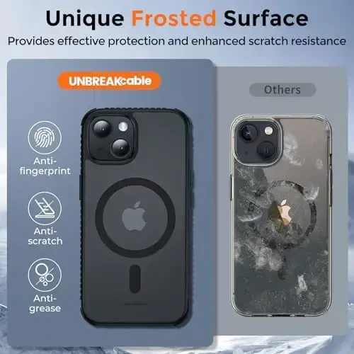 UNBREAKcable Magnetic Case for iPhone 15, [Compatible with MagSafe] [Military Grade Shockproof] [Non-Slip] Translucent Matte Back Soft Silicone Protective Case for iPhone 15, Black - 1