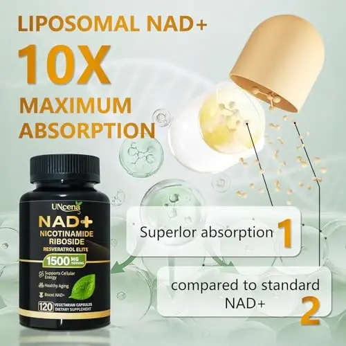UNcena NAD Supplement 1500mg - Liposomal NAD+ Nicotinamide Riboside with Resveratrol, NAD Plus Boosting - Support Cellular Health, Stamina & Healthy Aging for Women & Men- Pack of 2 - 4