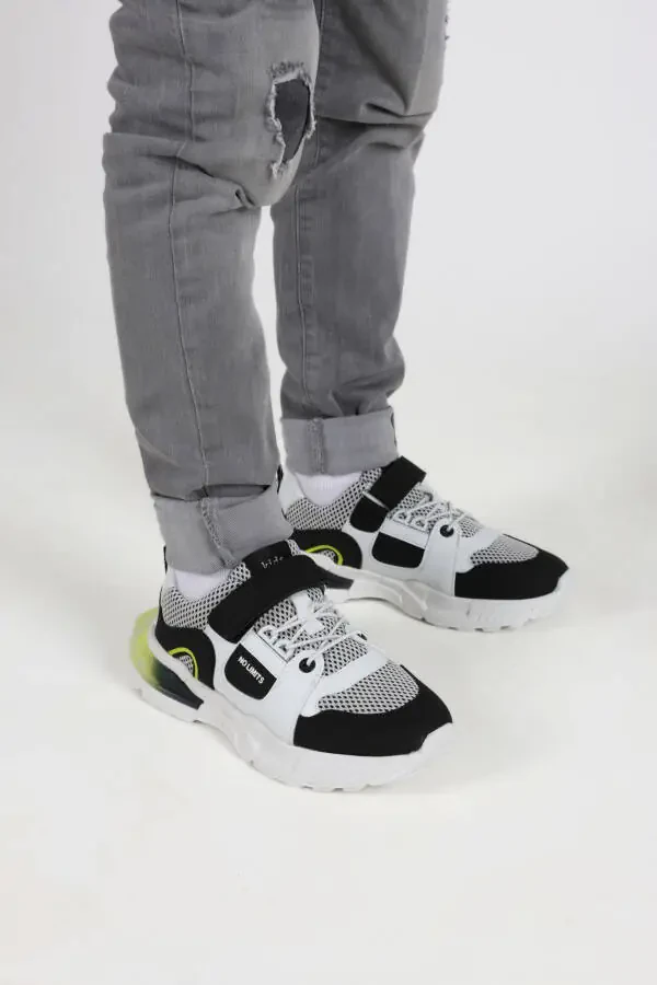 Unden Single Velcro Elastic Mesh Detailed Boys' Sports Shoes Black - 2