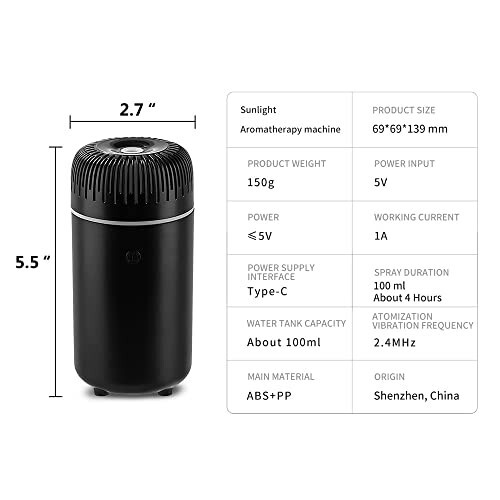 Unee Car Diffusers – 100ml USB Mini Aromatherapy & Humidifier & Car Air Freshener for Essential Oils, Portable Auto & Home Use (Black) - 6