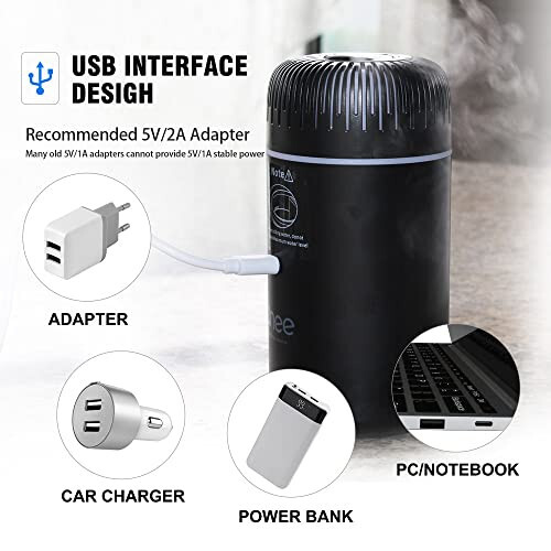 Unee Araba Difüzörü, USB Takmalı 100ml Mini Nemlendirici Esansiyel Yağ Difüzörü Araba Hava Temizleyici Aromaterapi Difüzörü (Siyah) - 4