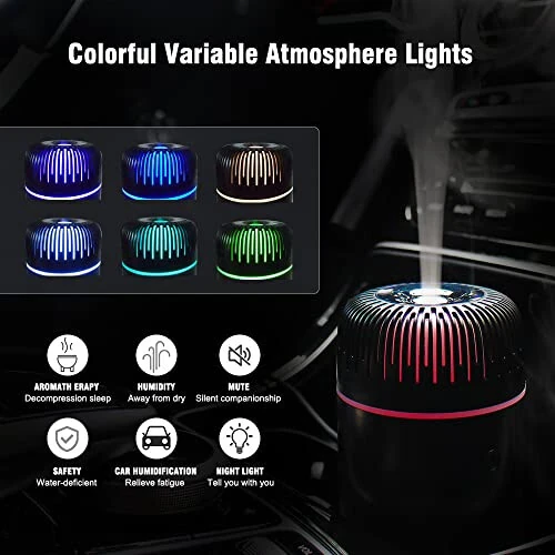 Unee Car Diffuser, USB Plug-in 100ml Mini Humidifier Essential Oil Diffuser Car Air Freshener Aromatherapy Diffuser (Black) - 3