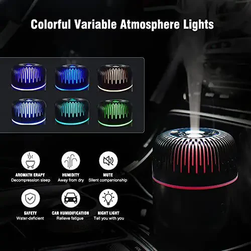 Unee Car Diffuser, USB Plug-in 100ml Mini Humidifier Essential Oil Diffuser Car Air Freshener Aromatherapy Diffuser (Black) - 3