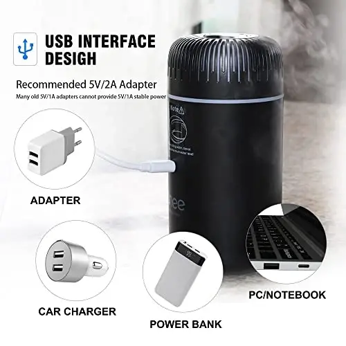Unee Upgrade Car Diffuser,90ml USB Rechargeable Aroma Essential Oil Aromatherapy Humidifier Diffuser(Built-in Battery Dark Grey Wood Grain) - 4