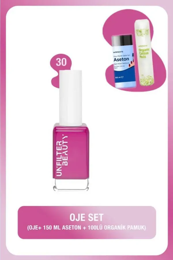 Unfilter Beauty No:30 Лак для ногтей + 150 мл Ацетон + 100 Ватных Дисков - 2