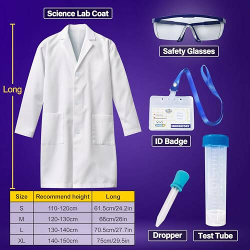 UNGLINGA Kids Lab Coat Doctor Scientist Costume with Science Goggles ID Card Test tube - 2