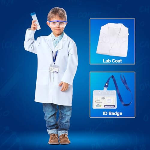 UNGLINGA Kids Lab Coat Doctor Scientist Costume with Science Goggles ID Card Test tube - 3