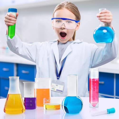 UNGLINGA Kids Lab Coat Doctor Scientist Costume with Science Goggles ID Card Test tube - 5