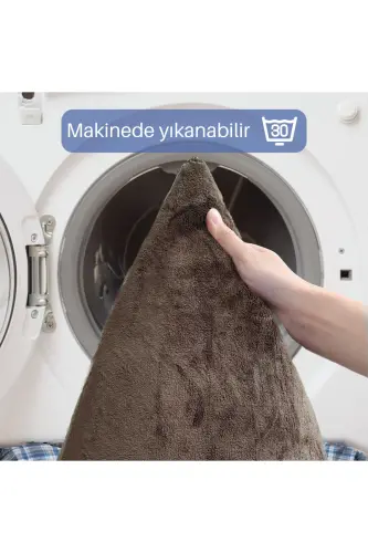 Unicolor Düz 3'lü Kahve Banyo Paspası Halısı Seti Kaymaz Deri Tabanlı Yıkanabilir Klozet Takımı - Kahverengi - 5