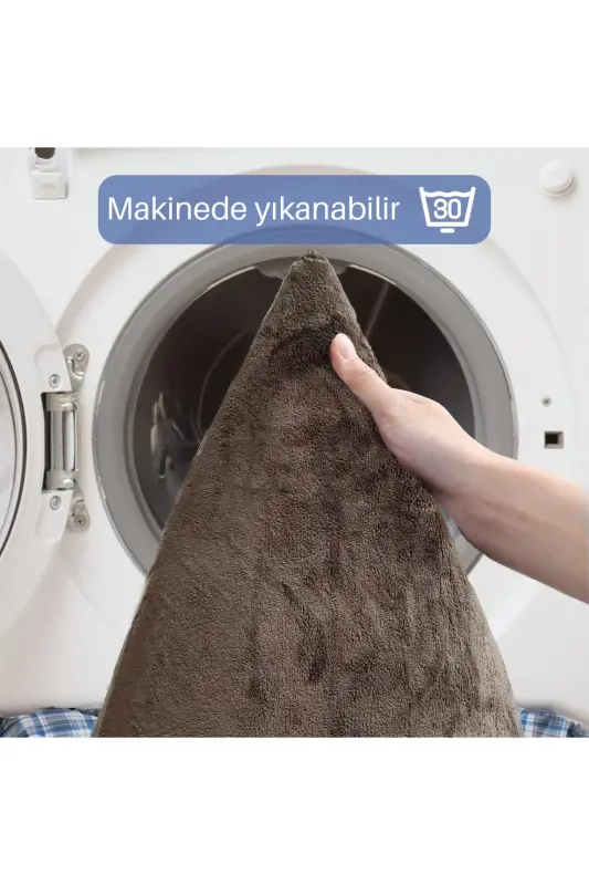 Unicolor Düz 3'lü Kahve Banyo Paspası Halısı Seti Kaymaz Deri Tabanlı Yıkanabilir Klozet Takımı - Kahverengi - 5