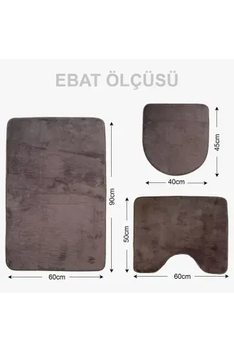 Unicolor Düz 3'lü Kahve Banyo Paspası Halısı Seti Kaymaz Deri Tabanlı Yıkanabilir Klozet Takımı - Kahverengi - 6
