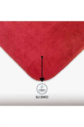 Unicolor Düz 3'lü Kırmızı Banyo Paspası Halısı Seti Kaymaz Deri Tabanlı Yıkanabilir Klozet Takımı-Kırmızı - 4