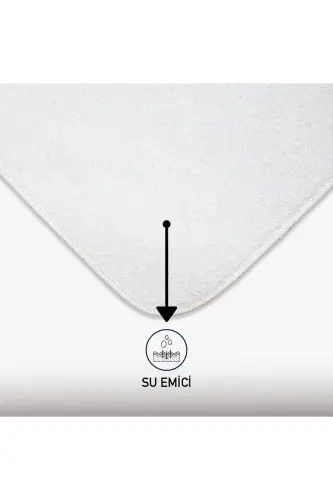 Unicolor Düz 3'lü Krem Banyo Paspası Halısı Seti Kaymaz Deri Tabanlı Yıkanabilir Klozet Takımı-Krem - 4