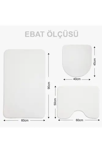 Unicolor Düz 3'lü Krem Banyo Paspası Halısı Seti Kaymaz Deri Tabanlı Yıkanabilir Klozet Takımı-Krem - 6