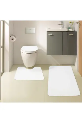 Unicolor Düz 3'lü Krem Banyo Paspası Halısı Seti Kaymaz Deri Tabanlı Yıkanabilir Klozet Takımı-Krem - 7