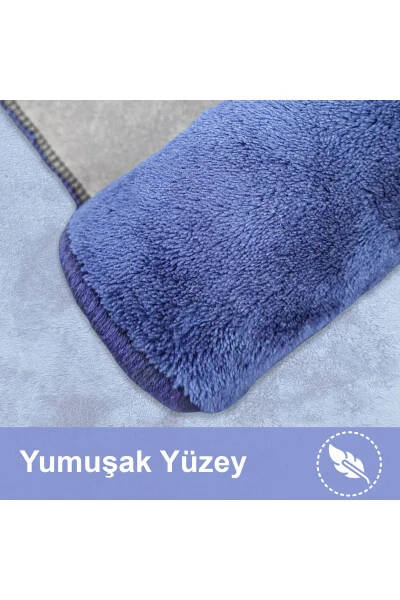 Unicolor Düz 3'lü Lacivert Banyo Paspası Seti Kaymaz Deri Tabanlı Makinede Yıkanabilir Klozet Takımı-Lacivert - 2