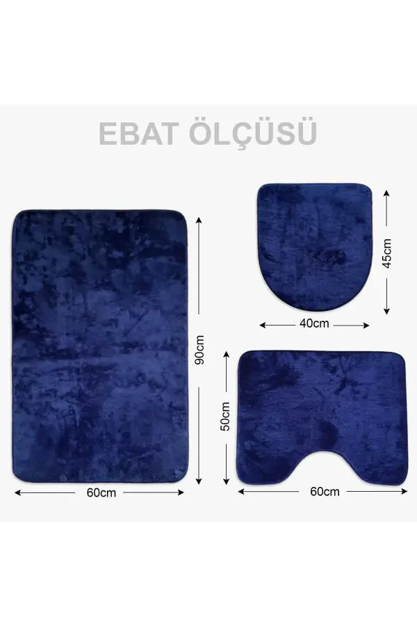 Unicolor Düz 3'lü Lacivert Banyo Paspası Seti Kaymaz Deri Tabanlı Makinede Yıkanabilir Klozet Takımı-Lacivert - 6