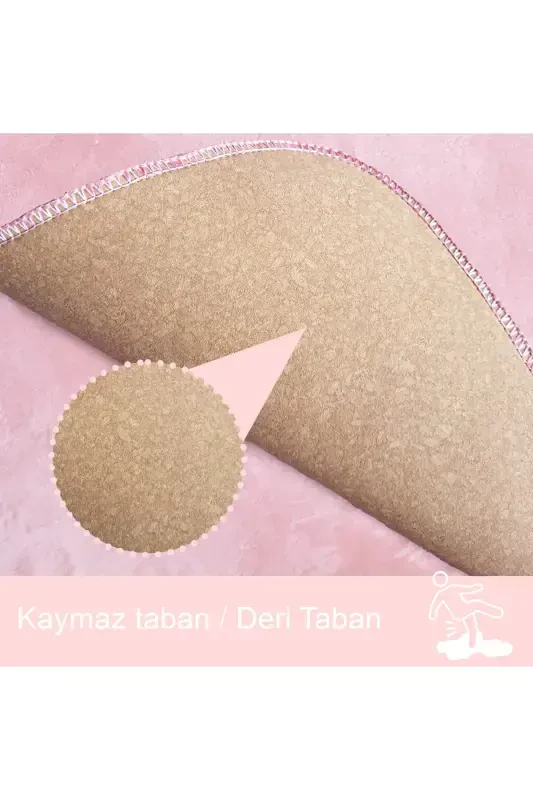 Unicolor Düz 3'lü Pembe Banyo Paspası Halısı Seti Kaymaz Deri Tabanlı Yıkanabilir Klozet Takımı-Pembe - 3