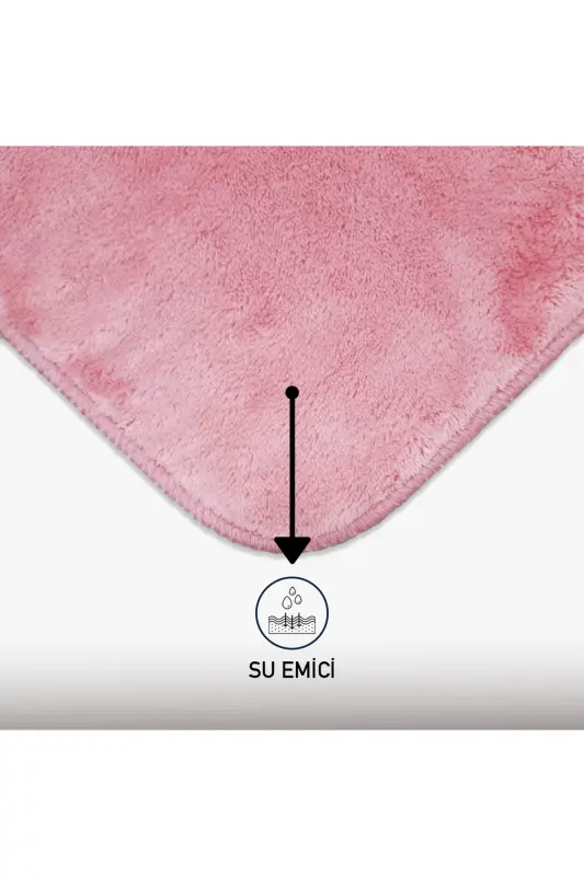 Unicolor Düz 3'lü Pembe Banyo Paspası Halısı Seti Kaymaz Deri Tabanlı Yıkanabilir Klozet Takımı - Pembe - 4