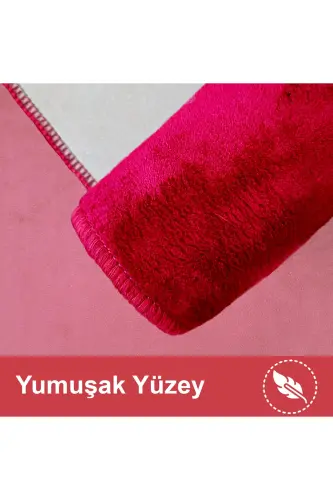 Unicolor Düz 3'lü Qizil Banyo Paspasi Gilami Seti Sirpanmaydigan Teri Taglik Yuviladigan Klozet Takimi-Qizil - 2