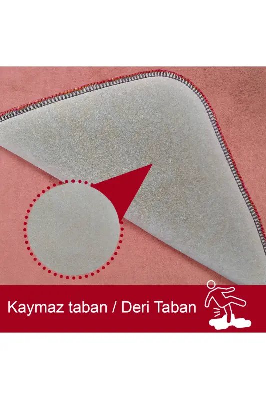 Unicolor Düz 3'lü Qizil Banyo Paspasi Gilami Seti Sirpanmaydigan Teri Taglik Yuviladigan Klozet Takimi-Qizil - 3