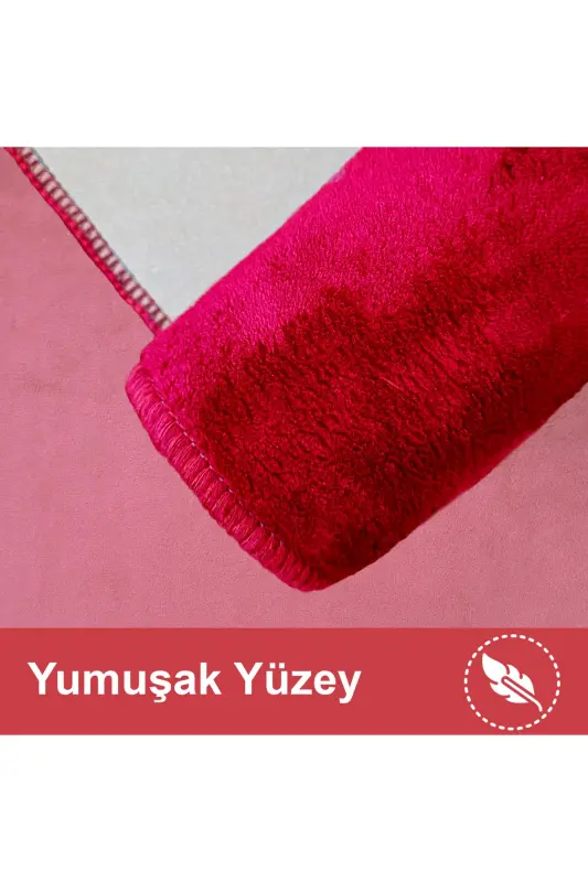 Unicolor Düz 3'lü Qizil Banyo Paspasi Gilami Seti Sirpanmaydigan Teri Taglik Yuviladigan Klozet Takimi-Qizil - 2