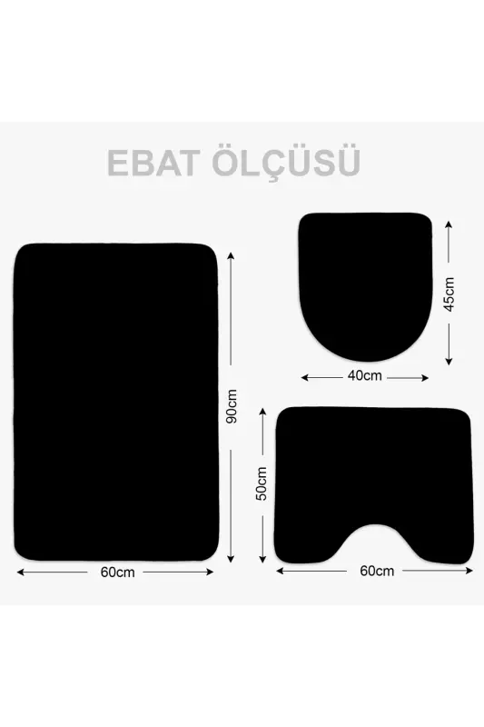Unicolor Düz 3'lü Siyah Banyo Paspası Halısı Seti Kaymaz Deri Tabanlı Yıkanabilir Klozet Takımı-Siyah - 6