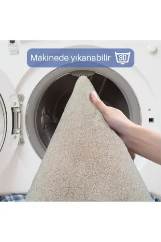 Unicolor Düz 3'lü Vizon Banyo Paspası Halısı Seti Kaymaz Deri Tabanlı Yıkanabilir Klozet Takımı-Vizon - 5