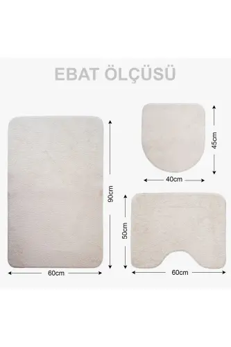 Unicolor Düz 3'lü Vizon Banyo Paspası Halısı Seti Kaymaz Deri Tabanlı Yıkanabilir Klozet Takımı - Vizon - 6