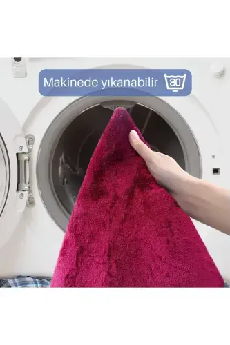 Unicolor Однотонный 3'lü Mürdüm Ванная Комната Коврик Halısı Seti Нескользящий Кожаный Tabanlı Yıkanabilir Klozet Takımı-Mürdüm - 5