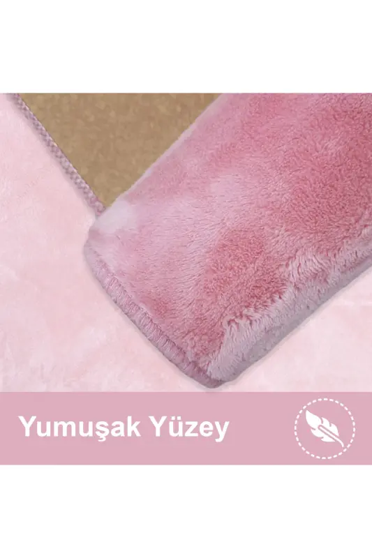 Unicolor Однотонный 3'lü Розовый Коврик для Ванной Комнаты Нескользящий Кожаный Основа Моющийся Комплект Ковриков для Туалета-Розовый - 2