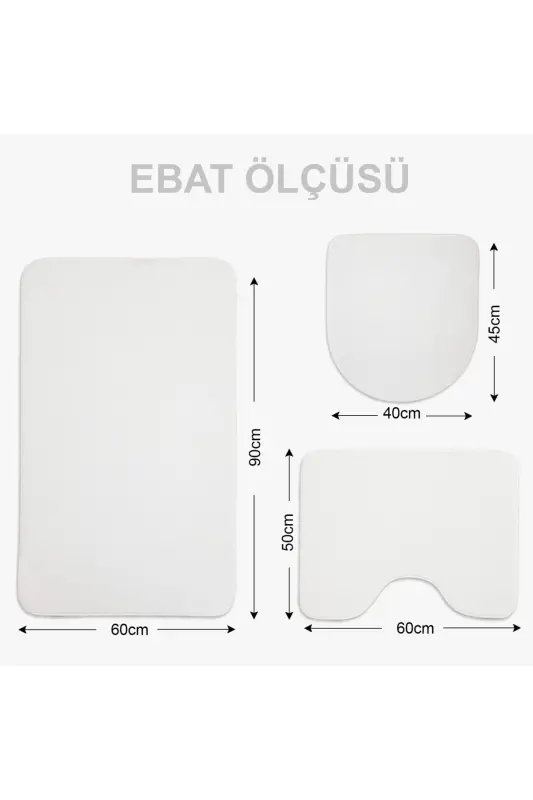 Unicolor Plain 3-Piece Cream Bath Mat Rug Set Non-Slip Leather Based Washable Toilet Seat Cover Set-Cream - 6
