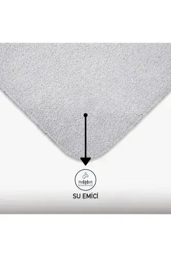 Unicolor Plain 3-Piece Gray Bath Mat Set Non-Slip Leather Based Machine Washable Toilet Seat Cover Set-Gray - 4