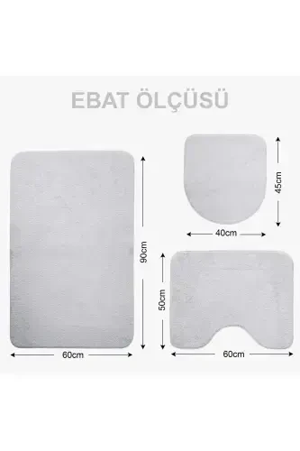 Unicolor Plain 3-Piece Gray Bath Mat Set Non-Slip Leather Based Machine Washable Toilet Seat Cover Set-Gray - 6