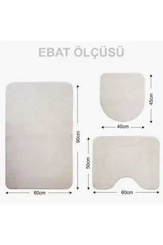 Unicolor Plain 3-Piece Mink Bath Mat Rug Set Non-Slip Leather Based Washable Toilet Seat Cover Set-Mink - 6