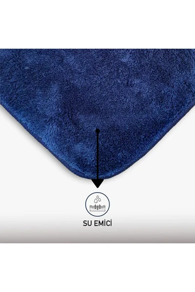 Unicolor Plain 3-Piece Navy Bathroom Rug Set Non-Slip Leather Base Machine Washable Toilet Set - 4