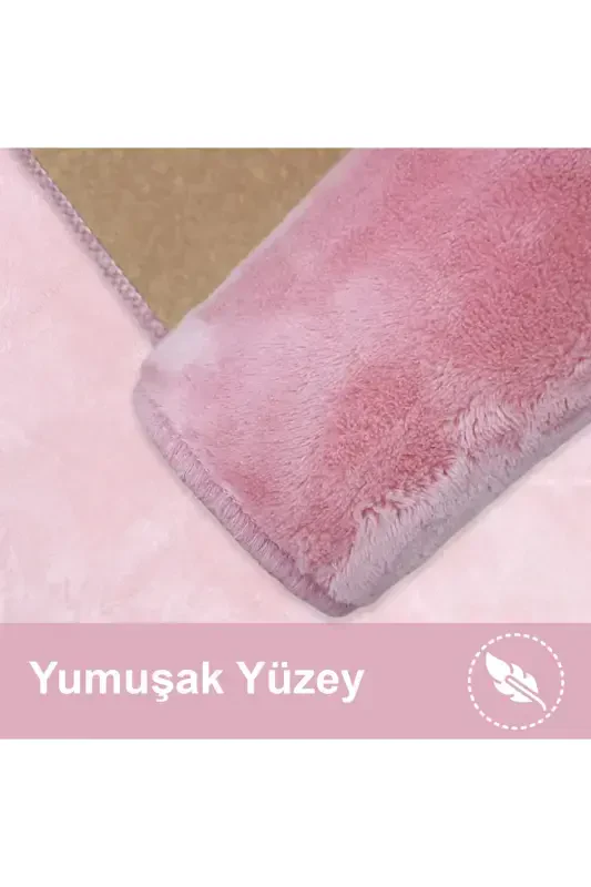 Unicolor Plain 3-Piece Pink Bath Mat Rug Set Non-Slip Leather Based Washable Toilet Seat Cover Set-Pink - 2