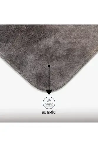 Unicolor Tek tekis 3 tadan iborat jigarrang hammom gilamchasi to‘plami, sirpanmaydigan charm taglikli, yuviladigan unitaz qopqog‘i - 4