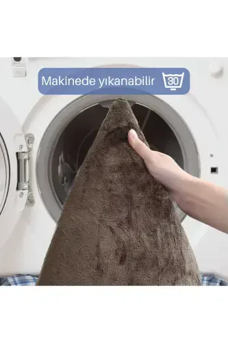 Unicolor Tek tekis 3 tadan iborat jigarrang hammom gilamchasi to‘plami, sirpanmaydigan charm taglikli, yuviladigan unitaz qopqog‘i - 5