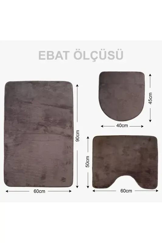 Unicolor Tek tekis 3 tadan iborat jigarrang hammom gilamchasi to‘plami, sirpanmaydigan charm taglikli, yuviladigan unitaz qopqog‘i - 6