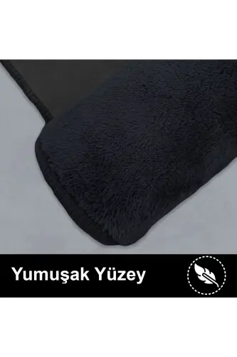 Unicolor tekis 3 qismli qora hammom gilamchasi to'plami sirpanmaydigan charm taglikli yuviladigan unitaz qopqog'i - qora - 2