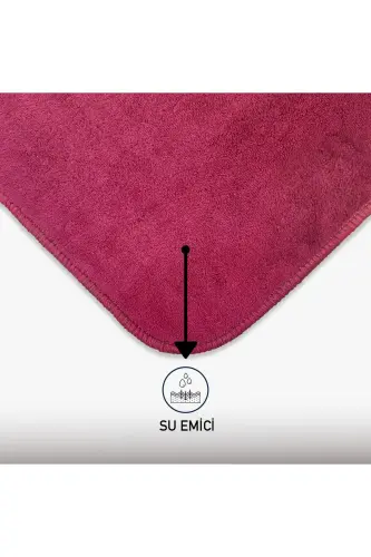 Unicolor tekis 3 qismli to'q binafsha hammom gilami to'plami Sirpanmaydigan charm taglik Yuviladigan unitaz qopqog'i - to'q binafsha - 4