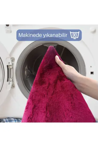 Unicolor tekis 3 qismli to'q binafsha hammom gilami to'plami Sirpanmaydigan charm taglik Yuviladigan unitaz qopqog'i - to'q binafsha - 5