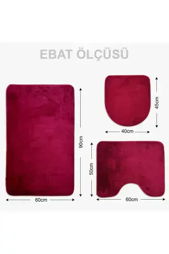 Unicolor tekis 3 qismli to'q binafsha hammom gilami to'plami Sirpanmaydigan charm taglik Yuviladigan unitaz qopqog'i - to'q binafsha - 6