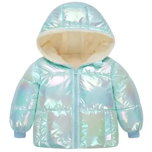 UNICOMIDEA Baby Girl Winter Coat Laser Toddler Jackets Warm Down Outerwear with Hooded for 12M-5T - 2
