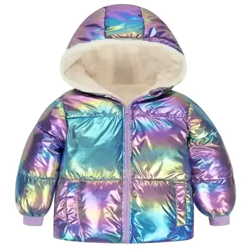 UNICOMIDEA Baby Girl Winter Coat Laser Toddler Jackets Warm Down Outerwear with Hooded for 12M-5T - UNICOMIDEA
